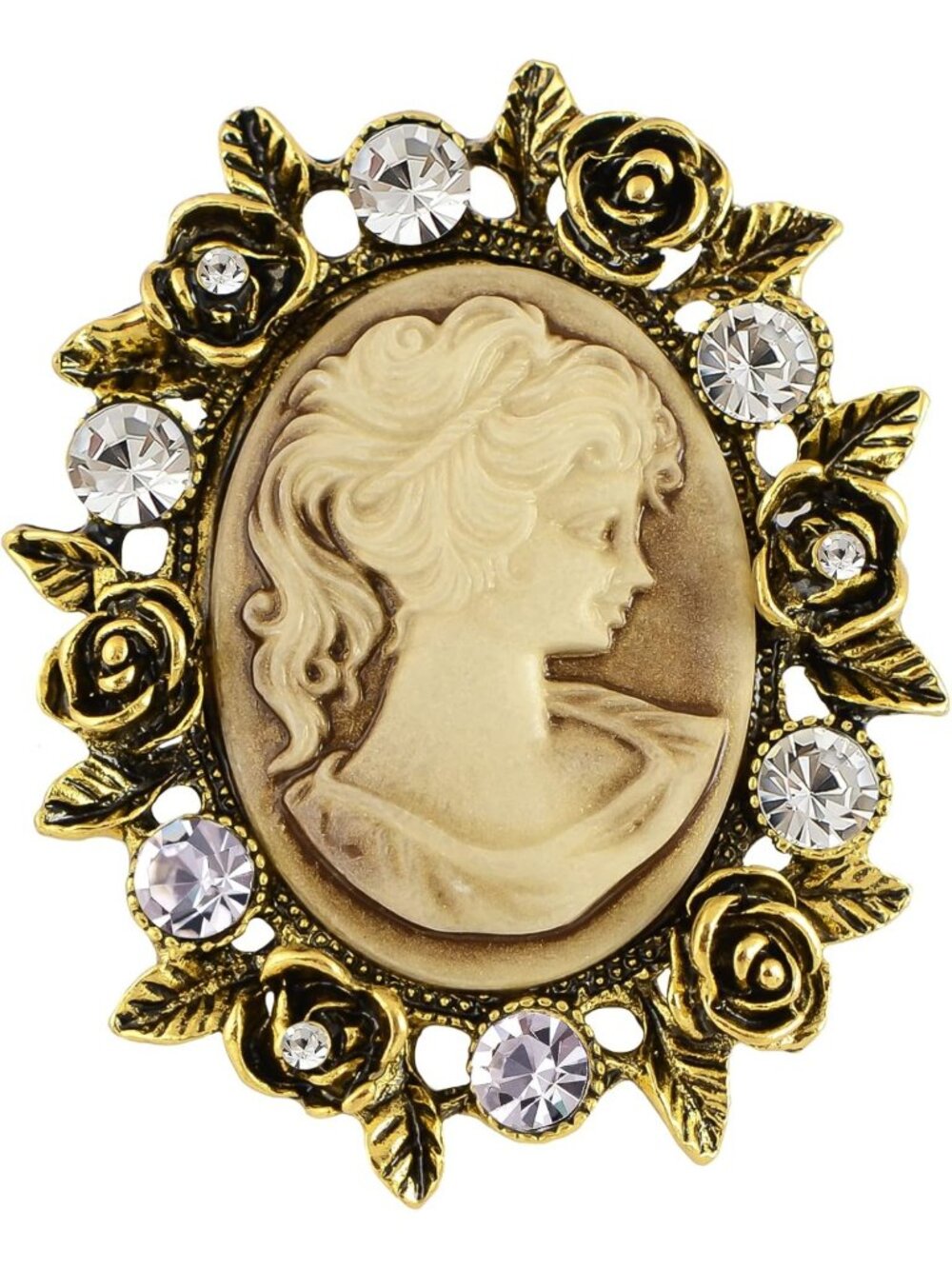 Alilang Vintage Inspired Crystal Rhinestone Victorian Lady Cameo Brooch Pin